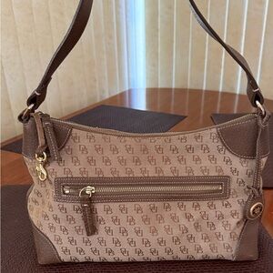 Dooney & Bourke Brown Tan Shoulder Bag with Monogram Canvas